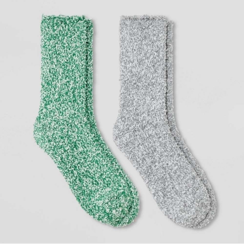 Auden Fuzzy Green and Gray Socks